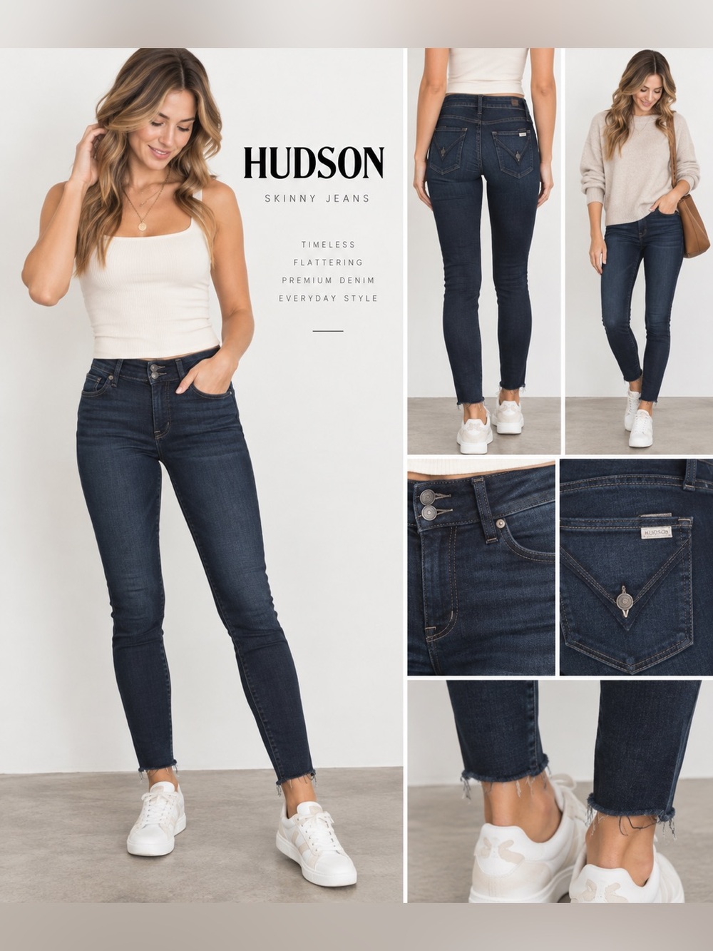 Hudson Jeans Size 25 Dark Indigo Skinny Jeans Stretch Raw Hem Designer Denim
